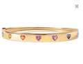 Gold bangle bracelet with multicolor heart gemstones